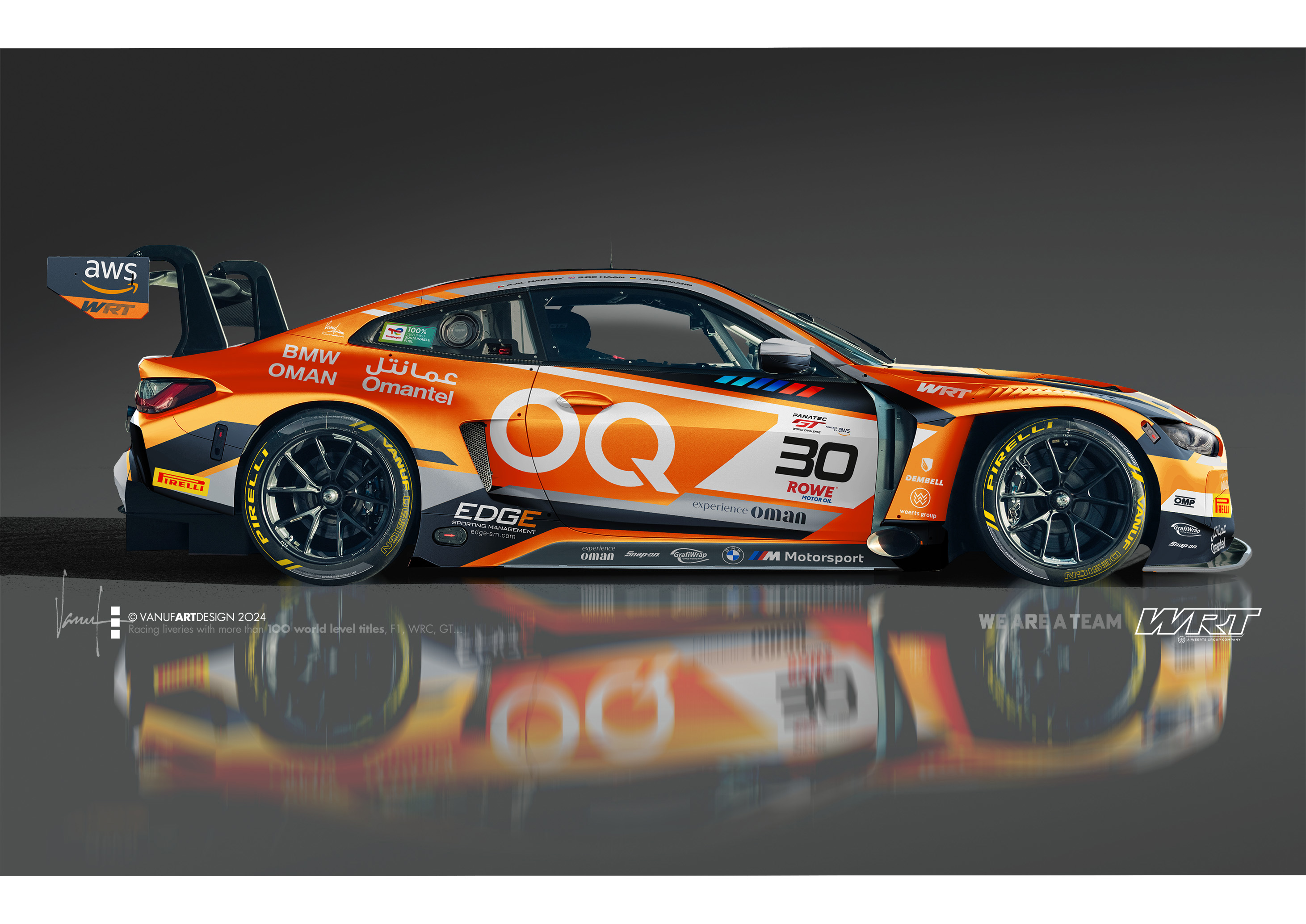 Munich (GER), 4 April 2024. Fanatec GT World Challenge Europe, GTWC, BMW M4 GT3, Team WRT, Ahmad Al Harthy, Sam De Haan, Jens Klingmann, design, livery.