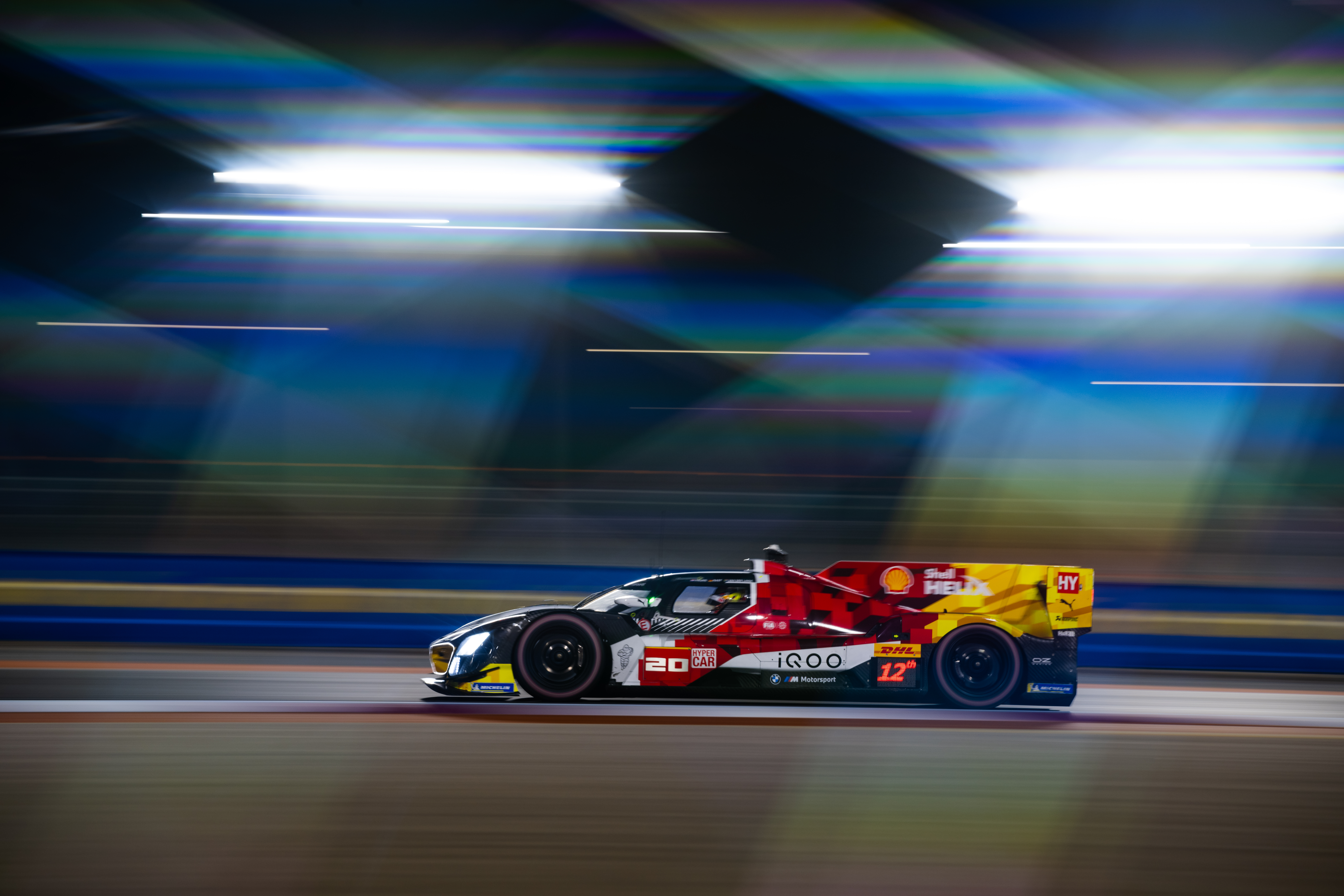 Lusail (QAT), 21st to 22nd February 2025. BMW M Motorsport, FIA World Endurance Championship, FIA WEC, Official Prologue, Qatar, BMW M Team WRT, Hypercar, LMDh, hybrid, #20 Shell BMW M Hybrid V8, Sheldon van der Linde, René Rast, Robin Frijns.