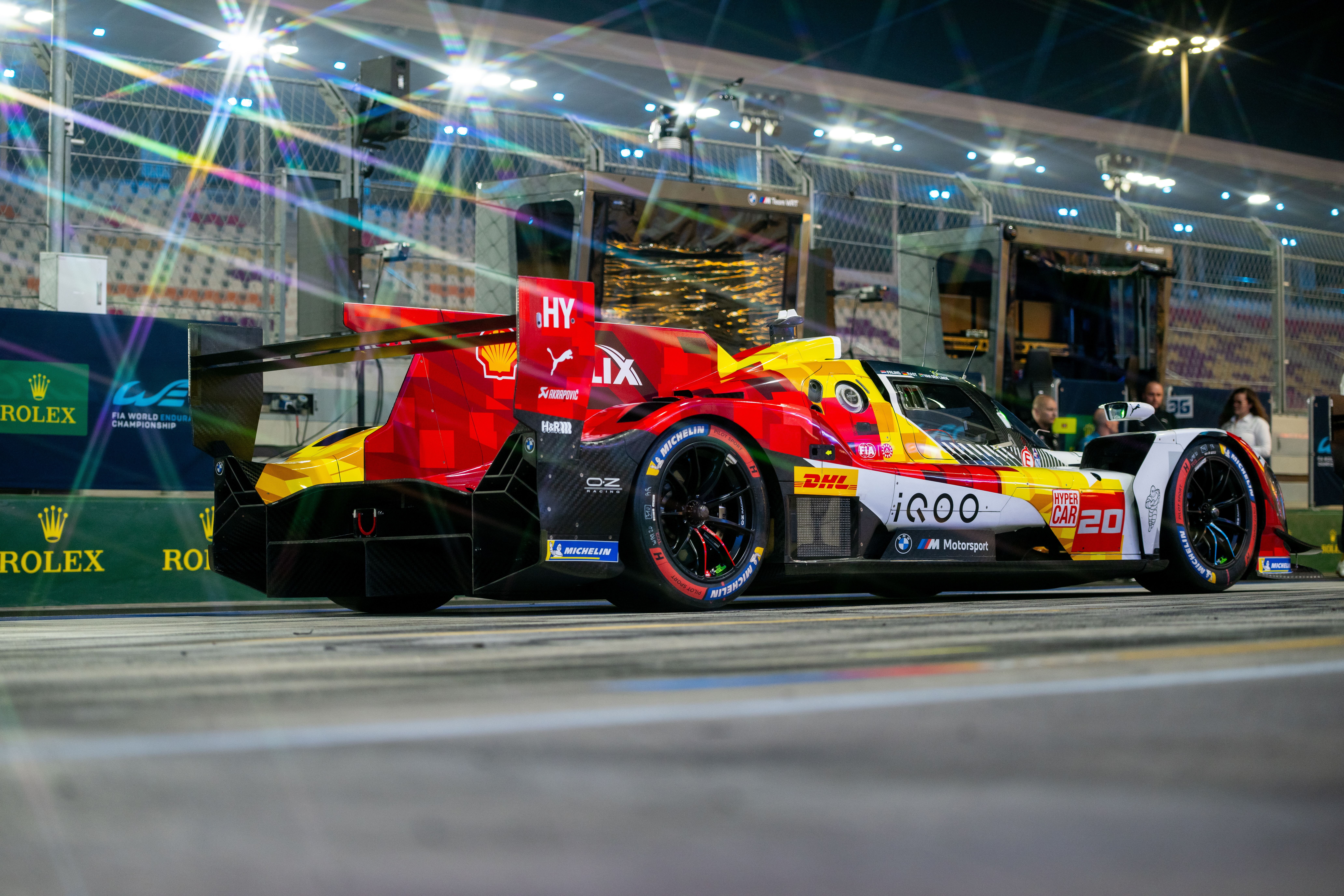 Lusail (QAT), 21st to 22nd February 2025. BMW M Motorsport, FIA World Endurance Championship, FIA WEC, Official Prologue, Qatar, BMW M Team WRT, Hypercar, LMDh, hybrid, #20 Shell BMW M Hybrid V8, Sheldon van der Linde, René Rast, Robin Frijns.