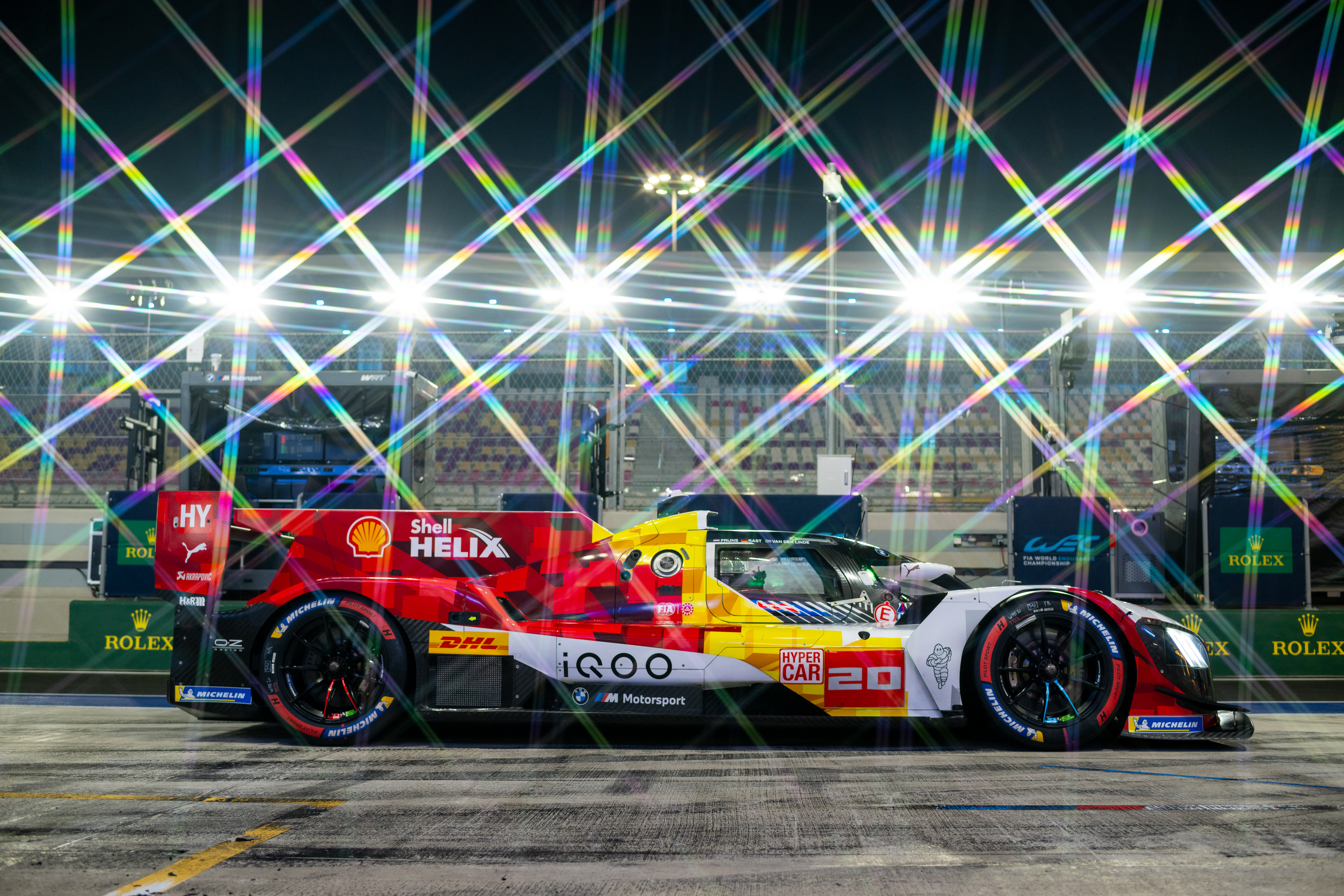 Lusail (QAT), 21st to 22nd February 2025. BMW M Motorsport, FIA World Endurance Championship, FIA WEC, Official Prologue, Qatar, BMW M Team WRT, Hypercar, LMDh, hybrid, #20 Shell BMW M Hybrid V8, Sheldon van der Linde, René Rast, Robin Frijns.