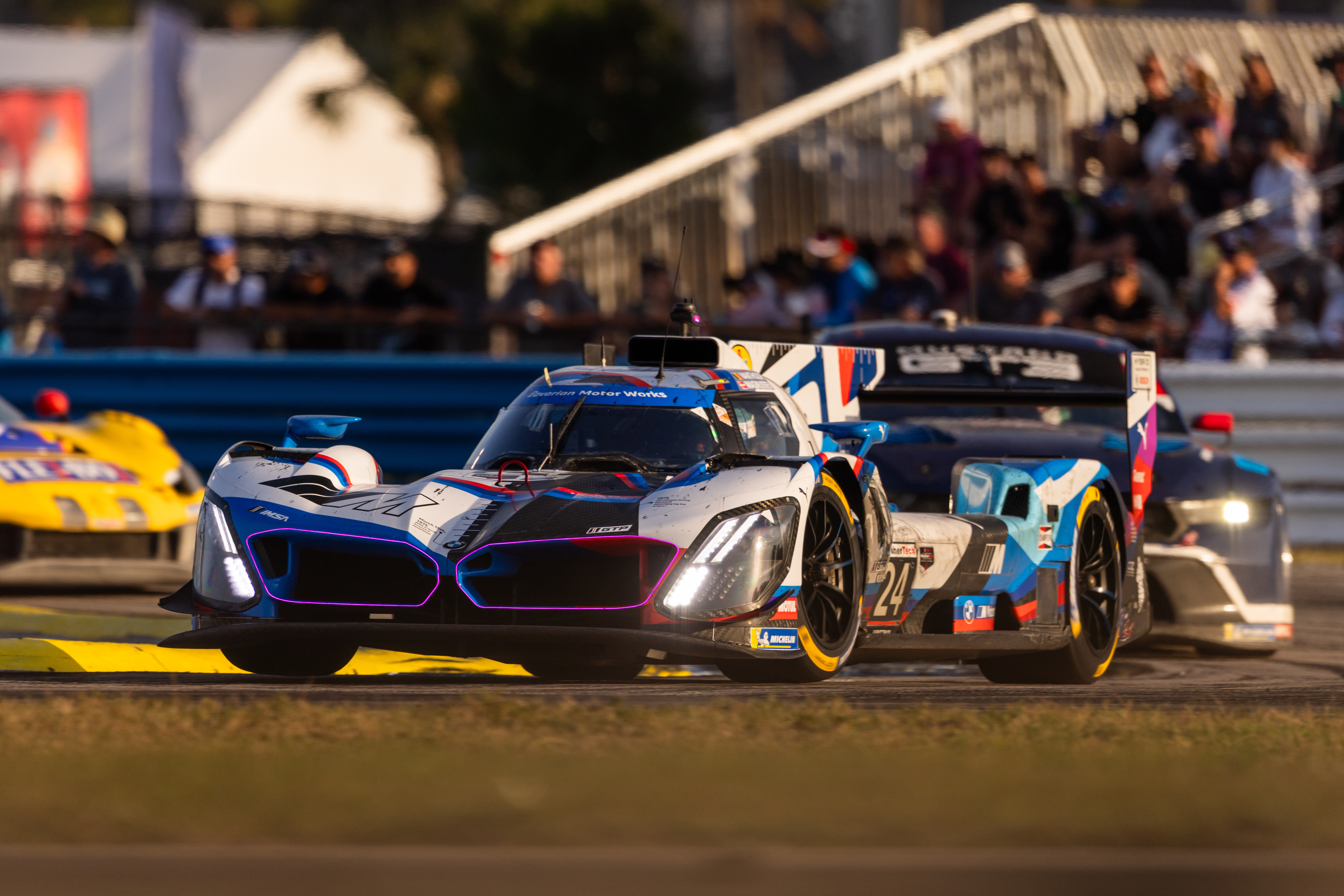 Sebring (USA), 13th to 15th March 2025. IMSA WeatherTech SportsCar Championship, IWSC, Twelve Hours 12h of Sebring, GTP, BMW M Team RLL, #24 BMW M Hybrid V8, Philipp Eng, Dries Vanthoor, Kevin Magnussen, BMW of North America, 50 years, anniversary, livery, design, milestones
