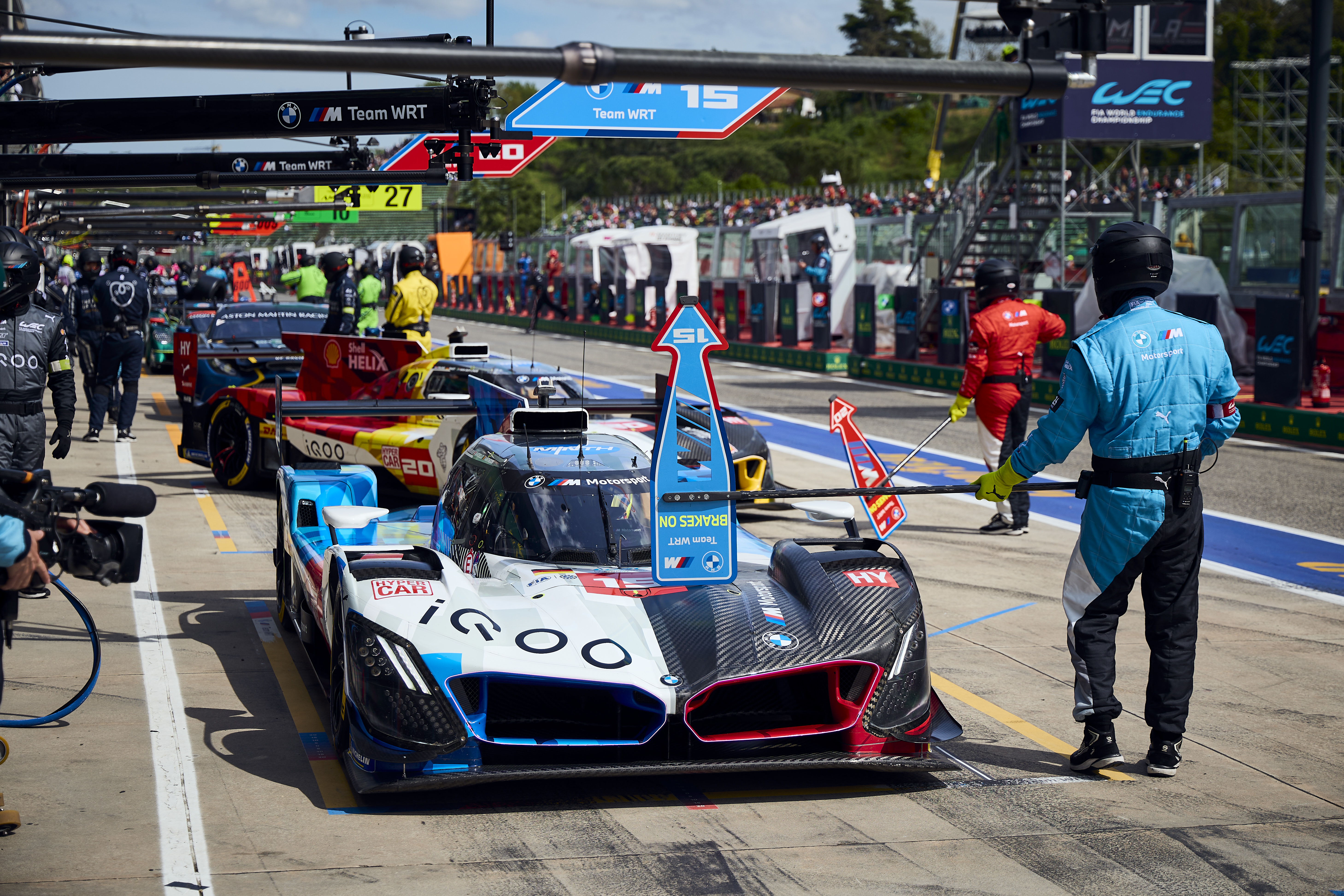 Imola (ITA), 18th to 20th April 2025. BMW M Motorsport, FIA World Endurance Championship, FIA WEC, BMW M Team WRT, Hypercar, LMDh, hybrid, #15 BMW M Hybrid V8, Kevin Magnussen, Raffaele Marciello, Dries Vanthoor.